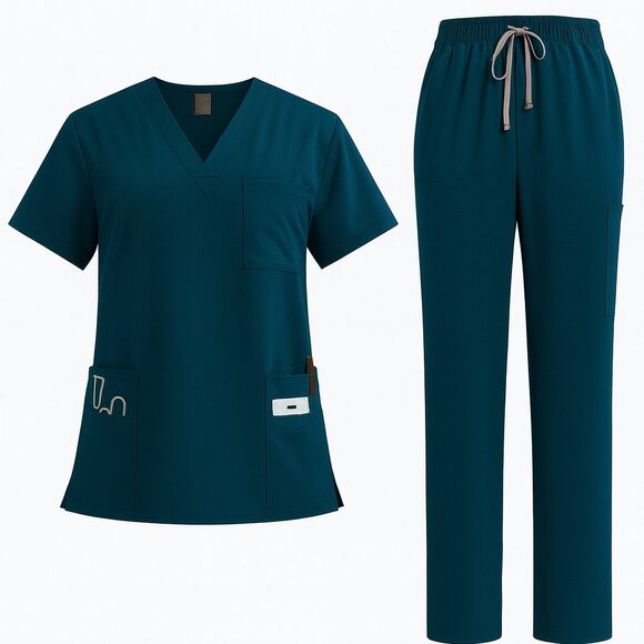 HSE Tops - Brand New Medical Scrub Sets - Unisex V-Neck Top & Pants - Teal